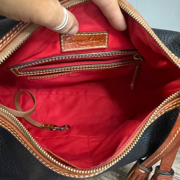 Dooney & Bourke Black Pebble Leather Shoulder Bag With Adjustable Strap & Tassel - Picture 8 of 11